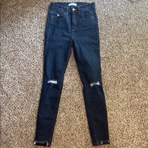 High Rise Destructed Dark Denim - Picture 3 of 5